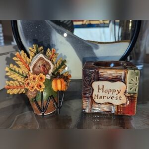 Set of Thanksgiving Decorations, Turkey and a candle holder.